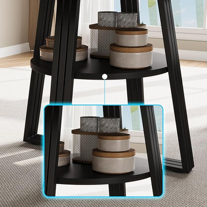 GarveeHome 47 Inch Round Dining Table for 4-6, Farmhouse Pedestal Kitchen Table with Storage Shelf, Space-Saving Circle, for Kitchen, Dining Room, Living Room, Apartment, Table Only- Black
