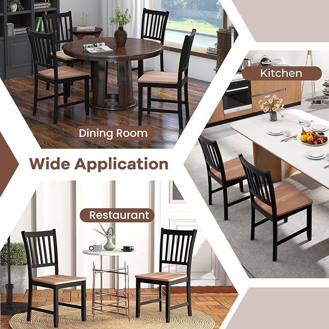 NAFORT Wood Dining Chairs Set of 4, High Back Kitchen Chairs with Solid Rubber Wood Legs, Non-Slip Foot Pads, Max Load 300 Lbs, Farmhouse Seat Dining Room Chairs