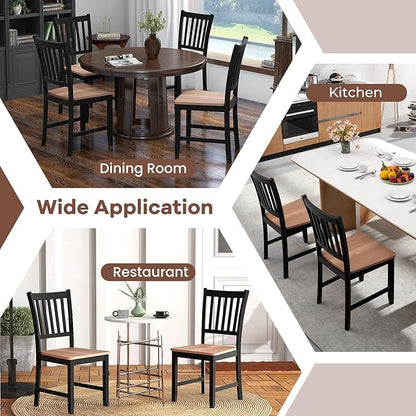 NAFORT Wood Dining Chairs Set of 4, High Back Kitchen Chairs with Solid Rubber Wood Legs, Non-Slip Foot Pads, Max Load 300 Lbs, Farmhouse Seat Dining Room Chairs