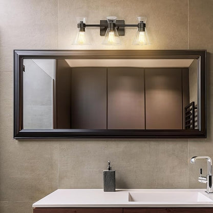 Globe Electric 63000055 3-Light Vanity Light, Matte Black, Clear Glass Shades, Bathroom Lights Over Mirror, Lights for Bathroom, Powder Room Lighting, Makeup Mirror Lights, Home Décor, Bathroom Décor