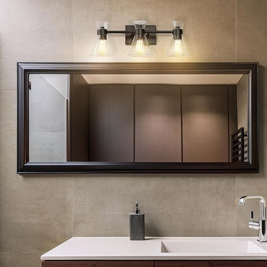 Globe Electric 63000055 3-Light Vanity Light, Matte Black, Clear Glass Shades, Bathroom Lights Over Mirror, Lights for Bathroom, Powder Room Lighting, Makeup Mirror Lights, Home Décor, Bathroom Décor