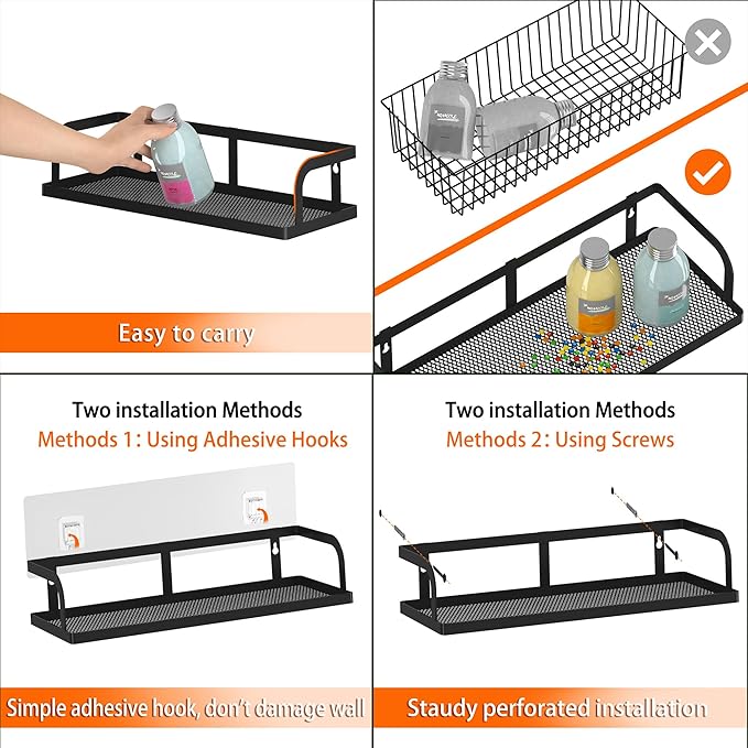 PUSDON Metal Wire Storage Baskets with Open Front, Multi-Purpose Organizer Bins with Mesh Bottom for Under Sink, Cabinet, Pantry and Bathroom, Space Saving Rack (Black, 2-Pack)