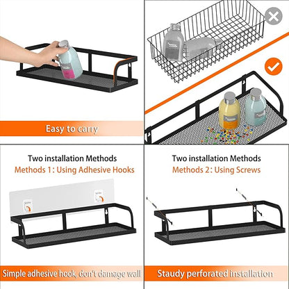 PUSDON Metal Wire Storage Baskets with Open Front, Multi-Purpose Organizer Bins with Mesh Bottom for Under Sink, Cabinet, Pantry and Bathroom, Space Saving Rack (Black, 2-Pack)