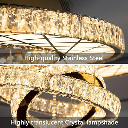 HAIXIANG Crystal Glam Chandelier LED Ceiling Light Living Room Lighting Fixtures Remote Dimmable Ceiling Chandeliers Silver 40 Inches Large Light