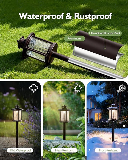 LITFIT Low Voltage Landscape Lighting, 12V 3.4W 155LM 3000K Outdoor Path Lights with Connectors, Crackled Shade, ORB Finish, Waterproof Aluminum LED Walkway Light Wired for Garden Yard, 4 Pack