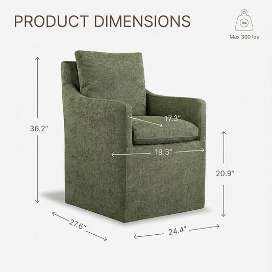 KISLOT Upholstered Dining Chairs with Casters, No Assembly Modern Accent Armchair with Rollers for Dining Room, Bedroom, Living Room, Reading Room, Already Assembled, Green, 1 Box