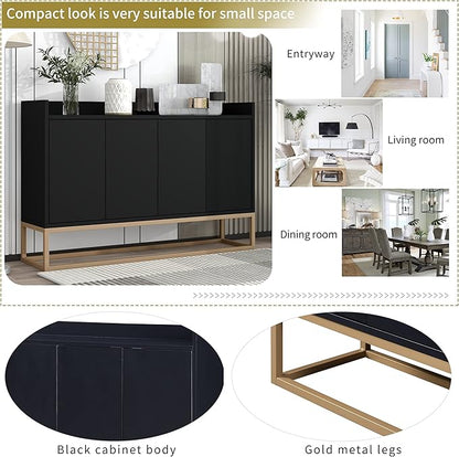 LUMISOL Modern Wood Kitchen Storage Sideboard Buffet Cabinet Console Table with Doors Wood Coffee Bar Cabinet with Shelves and Metal Base