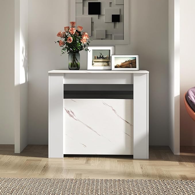 118.11" to 20.08" White Marble Extendable Dining Table for 10-12, 2 in 1 Expandable Dining Room Table MDF Modern Multifunctional Console Table for Living Room, Kitchen Small Space