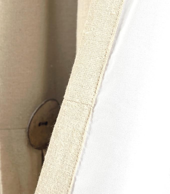 Lush Decor Linen Button Window Curtain Panel, Single, 40" W x 84" L, Dark Linen - Country Curtains, Rustic Décor, Color Block Modern Farmhouse Curtains for Living Room, Dining Room (Pack of 6)
