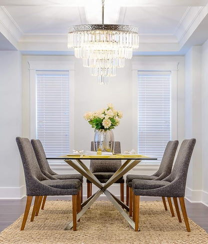 JONATHAN Y 20" Polished Nickel/Clear 4-Light LED Chandelier, Modern Tiered Pendant Light Fixture for Dining Room, Bedroom, Entryway with Clear Faceted Crystal Shade (JYL9007A)
