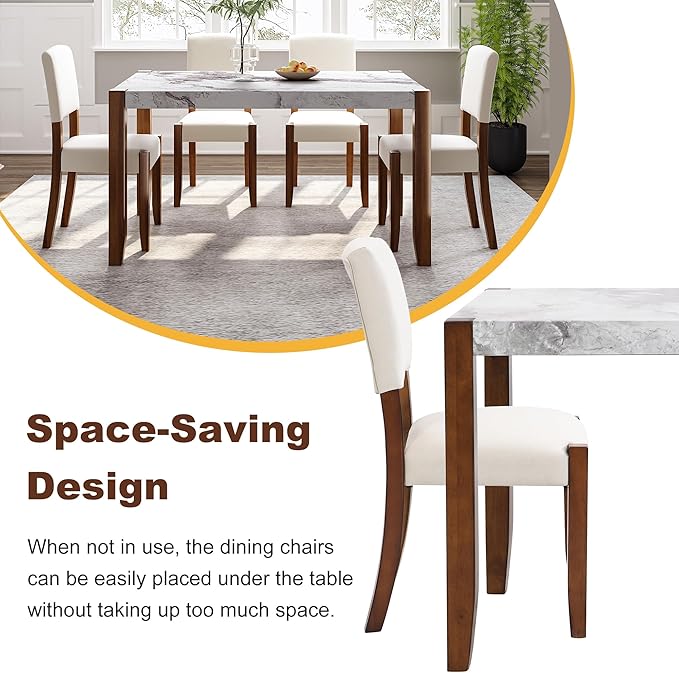 Merax Modern 5 Piece Dining Table Set for 4,Faux Marble Style Kitchen Table Set with One Rectangle Table and 4 Dining Chairs for Dining Room Table Set for Small Place