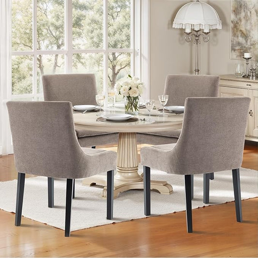 Dining Chairs Set of 4 – Extra Wide & Padded Fabric Dining Chairs with Solid Wood Legs, High-Density Foam Cushion, Mid-Back Modern Kitchen Chairs for Comfortable Everyday Use