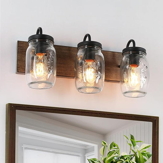 classy leaves Bathroom Vanity Light Fixtures, 3 Light Farmhouse Mason Jar Vanity Lights for Bathroom, Rustic Bathroom Lighting Lights Over Mirror