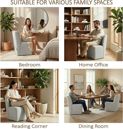 KISLOT Upholstered Dining Chairs Set of 1 with Casters, Wingback Modern Side Armless Deskchair with Rollers for Diningroom Bedroom Livingroom Reading Room, Light Grey Fabric