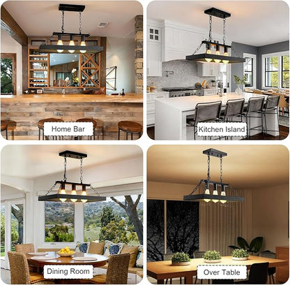 Rustic Farmhouse Chandelier for Dining Room 3-Lights Black