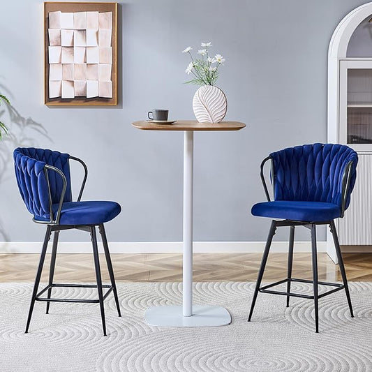 Velvet Upholstered Bar Stools Set of 2,Counter Height Bar Stools Set of 2, Modern Barstools for Kitchen Island, Cafe, Pub