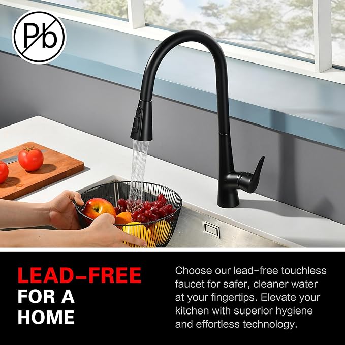 sumerain Matte Black Touchless Kitchen Sink Faucet with Pull Down Sprayer,Hands Free Motion Sensor Faucet for Kitchen Sink