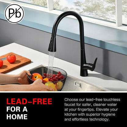 sumerain Matte Black Touchless Kitchen Sink Faucet with Pull Down Sprayer,Hands Free Motion Sensor Faucet for Kitchen Sink