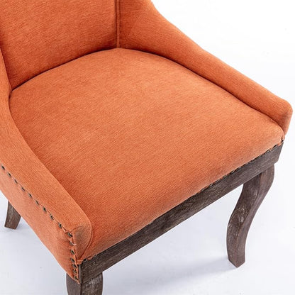 Set of 2 Side Dining Chair, Thickened Fabric Chairs with Neutral Toned Solid Wood Legs, Bronze Nail Head Accent, Sturdy and Durable, for Living Room Dining Room, Elegant and Stylish Furniture, Orange