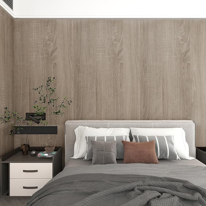 Boobest Large Size Natural Wooden Wall Paper Roll 31.5"x354" Light Gray Oak Textured Peel and Stick Wallpaper Removable Wood Grain Contact Paper Wood Look Wallpaper for Door Bathroom Wall Furniture