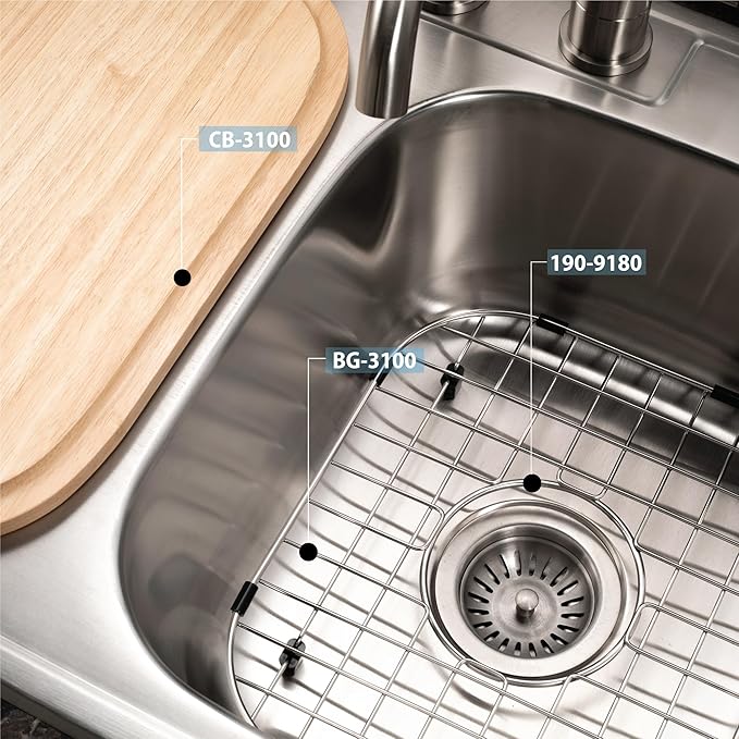 Houzer Glowtone Stainless Steel Kitchen Bar & Prep Sink - 33 Inch Drop-In Topmount 3-Hole 50/50 Double Bowl Sink, Durable & Versatile, Nested 36-Pack - 3322-8BS3-36
