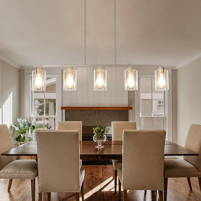 Mecgirn Island Light for Kitchen, Brushed Nickel Dining Room Light Fixture Over Table, 5-Light Linear Chandelier Pendant Lighting for Dining Table Kitchen Island Living Room