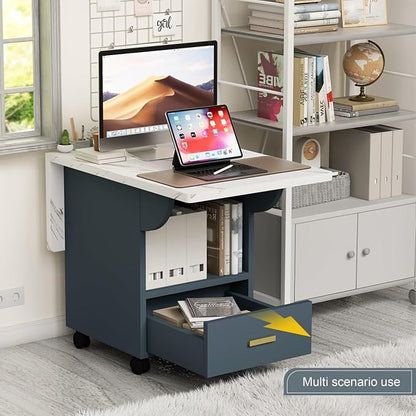 Versatile Marble-Look Folding Dining Table with Wheels, Storage Drawers & Expandable Design - Multi-Functional Kitchen Island,Computer Desk & Hallway Console - Space-Saving Furniture for Small Spaces