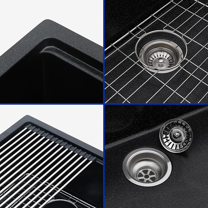 Dcolora 21 In. Black Granite Composite Small Kitchen Sink, Single Bowl Workstation Undermount Prep Sink, Quartz Bar Sink, 21"x18"x9.65" #DC-GBUS25472