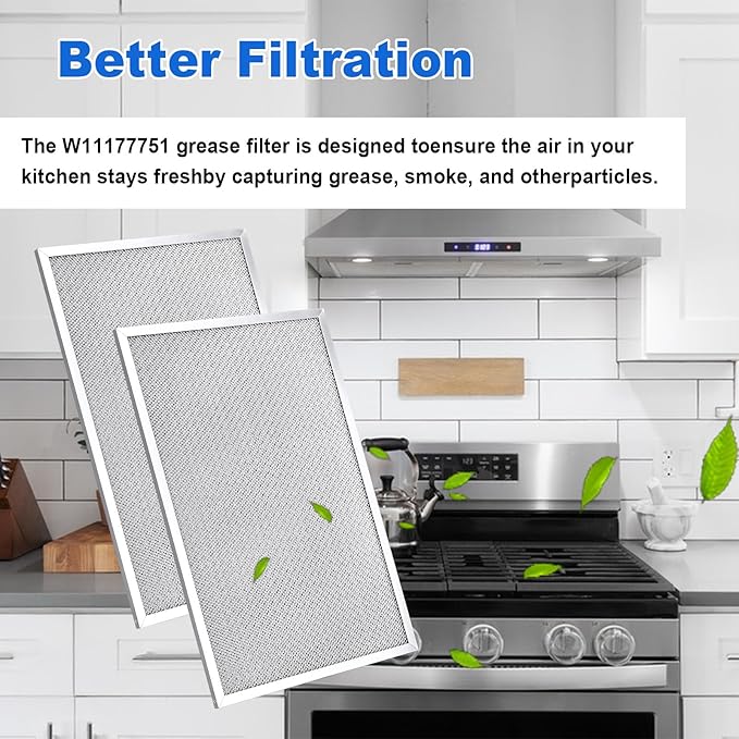 2PCS W11177751 W10419114 Aluminum Grease Range Hood Filters Compatible With Whirlpool, Replaces W10834041 W11176974 4547137 AP6285612 PS12348521 EAP12348521