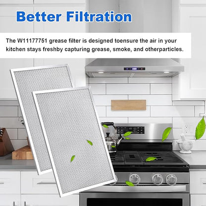 2PCS W11177751 W10419114 Aluminum Grease Range Hood Filters Compatible With Whirlpool, Replaces W10834041 W11176974 4547137 AP6285612 PS12348521 EAP12348521