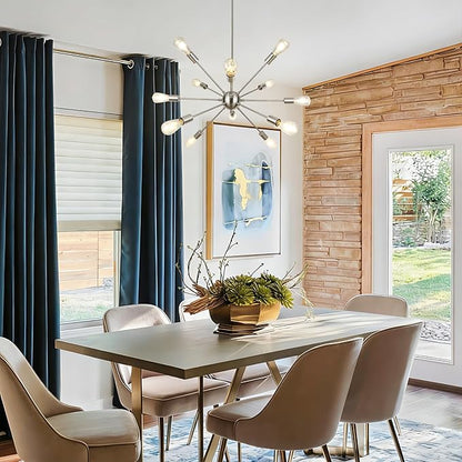 LynPon Brushed Nickel Sputnik Chandelier, 12 Lights Plating Silver Chandeliers Sputnik Light Fixture Modern Ceiling Light Mid Century Lighting for Dining Room Living Room Kitchen Foyer Bedroom