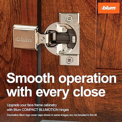 Blum Compact BLUMOTION Hinge (1 Kit), 1/2" Overlay, 105° Opening Angle, Steel, Integrated Soft-Close Hinges for Face Frame Cabinets