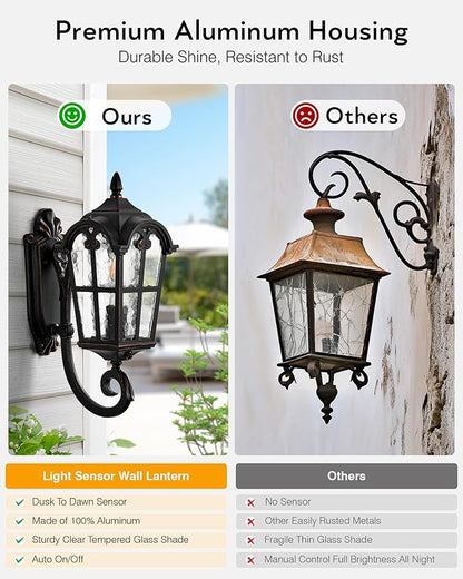 VIANIS Exterior Lighting Fixtures Dusk to Dawn, Vintage Oil Rubbed Bronze Front Porch Lights with Gold Trim, Waterproof and Anti-Rust Outdoor Wall Light Fixtures for House, Porch, Garden, Doorway