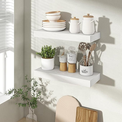 Acovy 16 Inch Floating Shelves for Wall 2 Pack, 16" Wall Shelves for Books, Storage, Decor, Wall Mounted Floating Shelf with Invisible Brackets for Kitchen, Living Room, White
