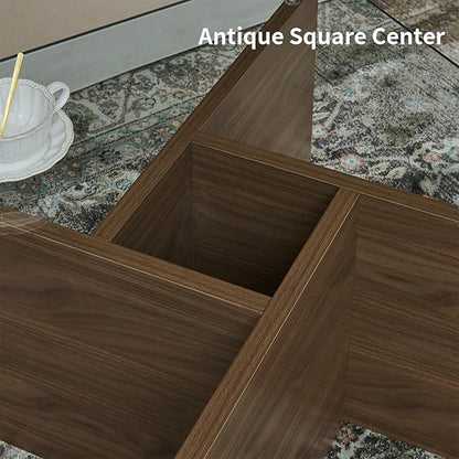 31.5" Square Glass Coffee Table, Mid-Century Modern Coffee Table with Tempered Glass Top and MDF Frame, Center Table for Small Spaces, Living Room, Office, Apartment, Walnut