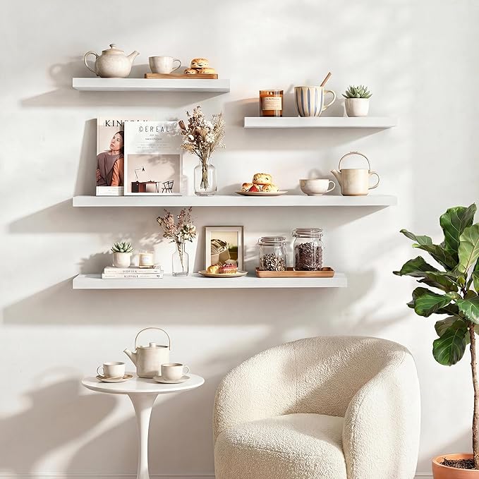 Dreamland 32 Inches Floating Shelves for Wall, 9.3" Deep Long Floating Shelves Set of 2, Large Display & Storage Shelf, Wall Shelf for Bathroom Bedroom Living Room Kitchen Office, White