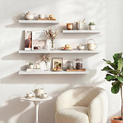 Dreamland 32 Inches Floating Shelves for Wall, 9.3" Deep Long Floating Shelves Set of 2, Large Display & Storage Shelf, Wall Shelf for Bathroom Bedroom Living Room Kitchen Office, White