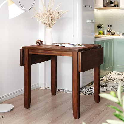 3-Piece Farmhouse Dining Table Set, Wood Drop Leaf Breakfast Nook Dining Table Set with 2 X-Back Chairs for Small Places