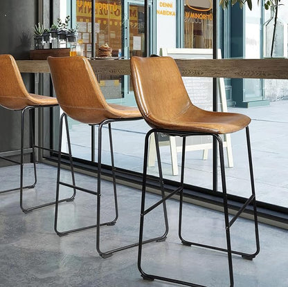 LEMBERI 30 inch Bar Stools Set of 3, Modern Counter Height Bar Stools, Faux Leather Barstool with Back and Metal Leg, Armless Bar Chairs for Kitchen Island (Whisky, 3pcs 30")