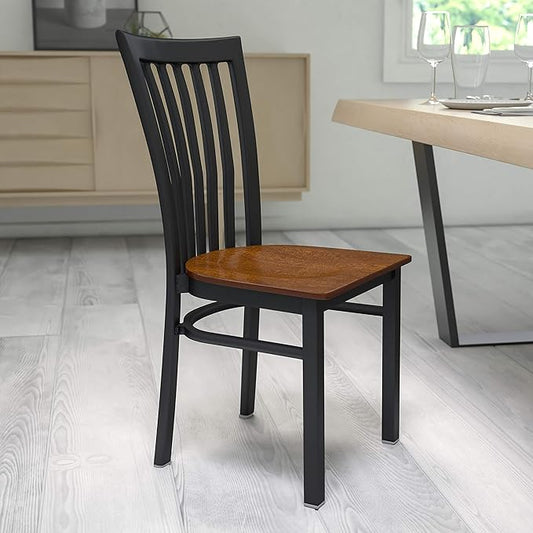Flash Furniture 4 Pack HERCULES Series Black School House Back Metal Restaurant Chair - Cherry Wood Seat