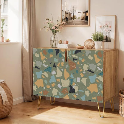 SIGNWIN Sideboard Buffet Cabinet, Kitchen Storage Cabinet with 2 Doors, Vibrant Fractal Marble Rock Pattern, Cupboard Console Table for Dining Room - 35" L x 18" W x 29" H