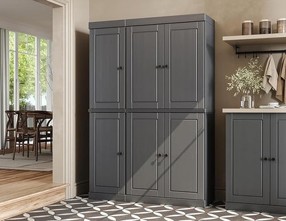 Palace Imports Solid Wood Kitchen Pantry Cabinet 71.5" Tall, 48.5" Wide – Freestanding Storage Cupboard with Adjustable Shelves – Gray, Renewable Eco-Friendly 100% Wood, Made in Brazil