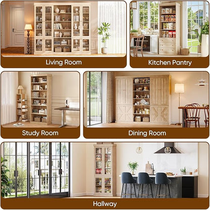 70.8" Tall Kitchen Pantry Cabinet with Doors, Farmhouse Modular Storage Cabinet with 4-Tier Adjustable Shelves, Large Storage Cabinet for Kitchen or Living Room, Brown