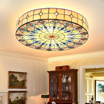 20" Vintage Stained Glass Ceiling Light, 4-Light Stained Glass Flush Mount Light Fixture, Chandelier Ceiling Pandent Lamp for Farmhouse Kitchen Island (Retro)