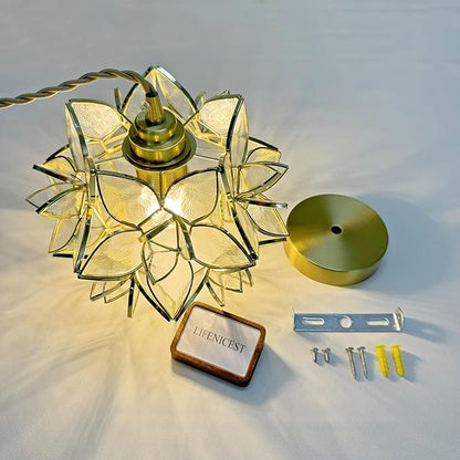 Glass Flower Pendant Lights Floral Petal Light Fixture Modern Hanging Lamp 7 Inch Mini Pendant Lighting for Kitchen Island - Clear Textured Glass Shade