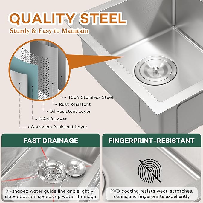 Rhbamoa 27 Inch RV Kitchen Sink,T304 Stainless Steel Kitchen Sinks for RV,50/50 Undermount Double Sink,Outdoor Sinks with Brushed Finish (27'' X 16'' X 7'')