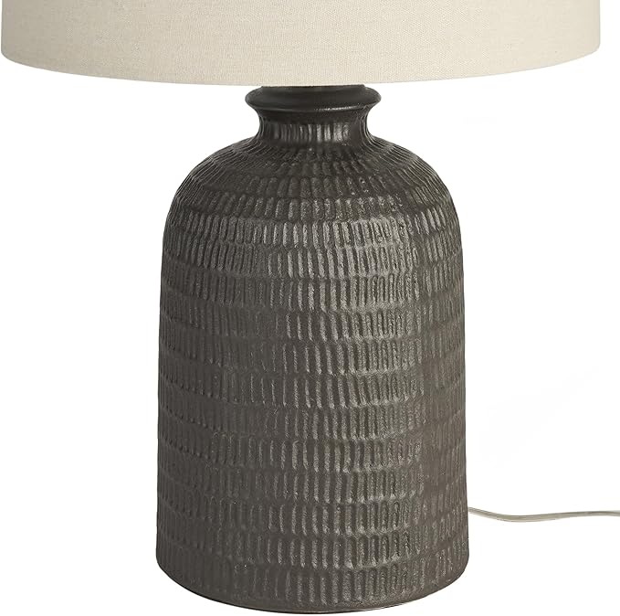 Nourison Home 24" Black ModernFarmhouse Honeycomb Textured Table Lamp for Bedside Table, Living Room, Dining, Entryway