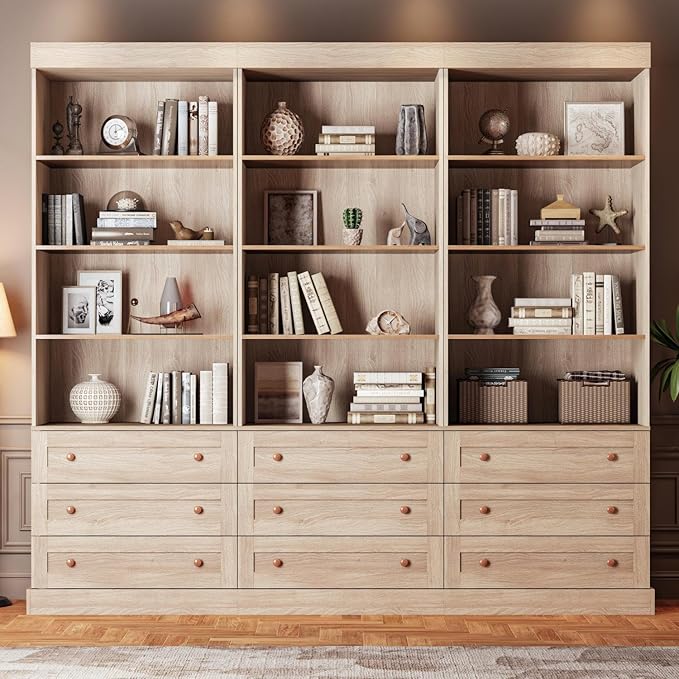 ivaniti 71" Tall Farmhouse Kitchen Pantry, Large Storage Cabinet with Adjustable Shelves, 3 Drawer, Wood Versatile Hutch Cabinet for Dining Room, Living Room, Brown 3 Pcs
