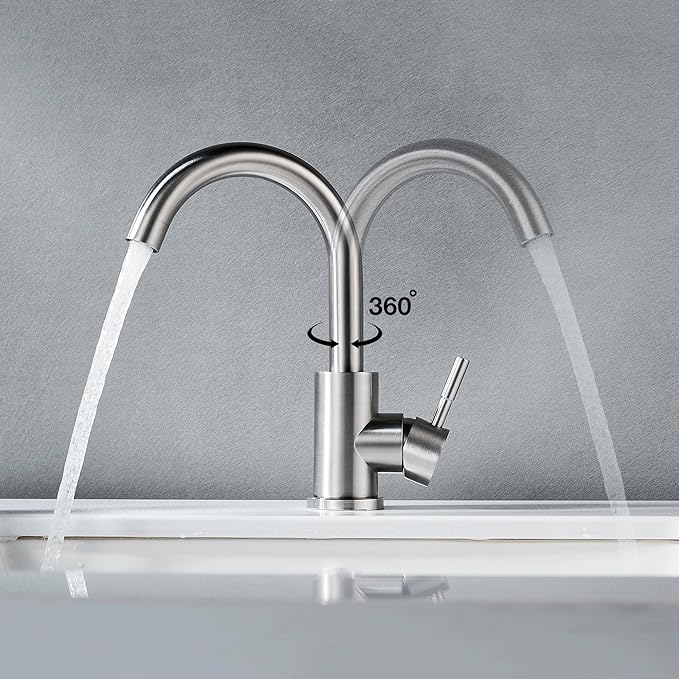 Wet Bar Sink Faucet Single Hole, Brushed Nickel Single Handle Faucet for Kitchen or Bathroom Sink, Modern Stainless Steel Prep Sink Faucet Commercial rv Sink Faucet Laundry Sink Faucet