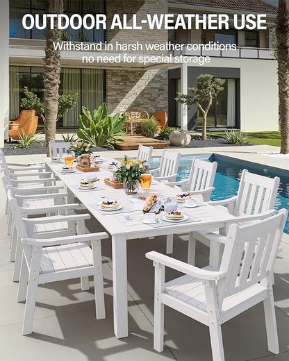 YEFU Outdoor Patio Dining Sets: All Weather 12 Piece Dining Table Set for 10 with Umbrella Hole & Aluminum Frame - Outdoor Furniture 2 Table and 10 Chairs for Outside Backyard/Porch/Deck White
